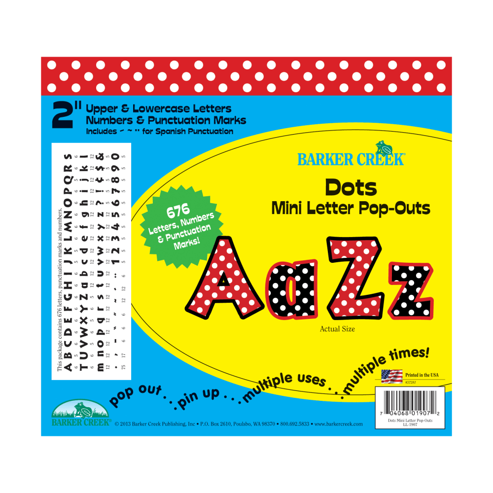 Barker Creek Letter Pop-Outs, 2in, Dots, Set Of 676