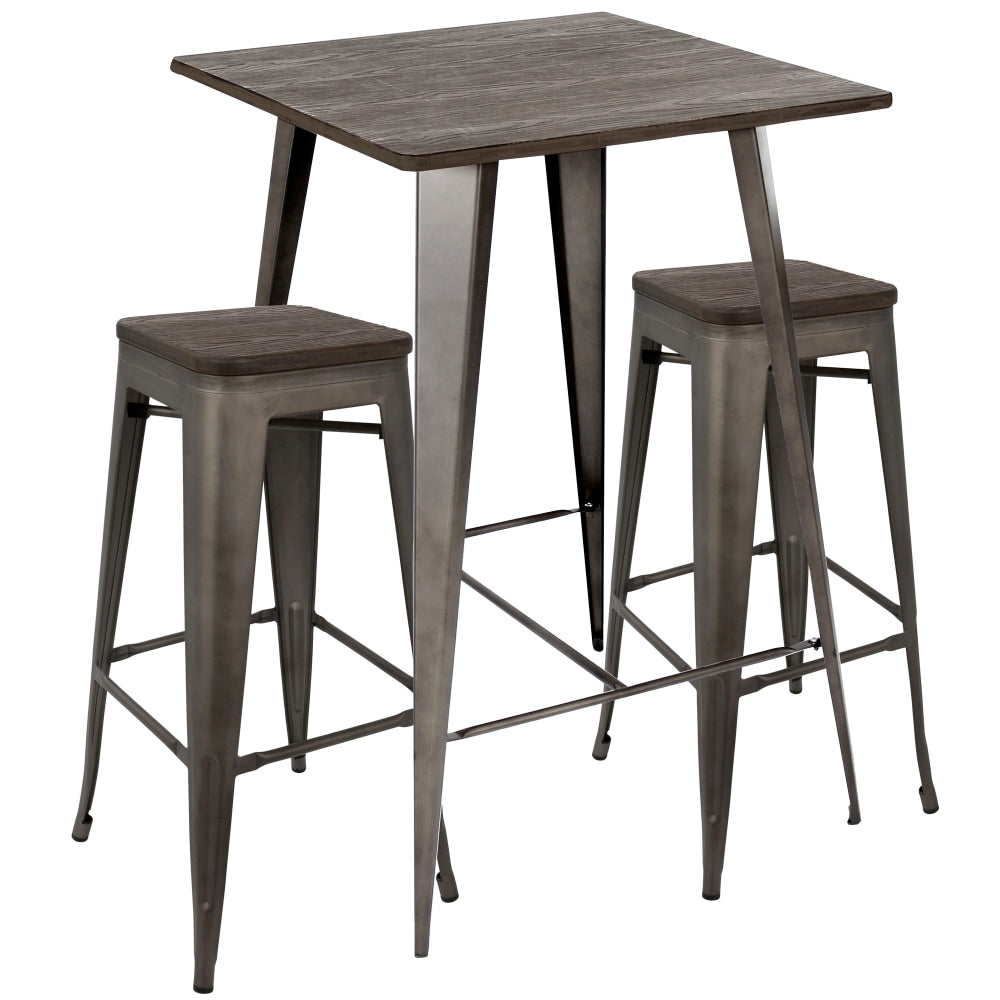 Lumisource Oregon Industrial Pub Table With 2 Stools, Dark Espresso/Antique