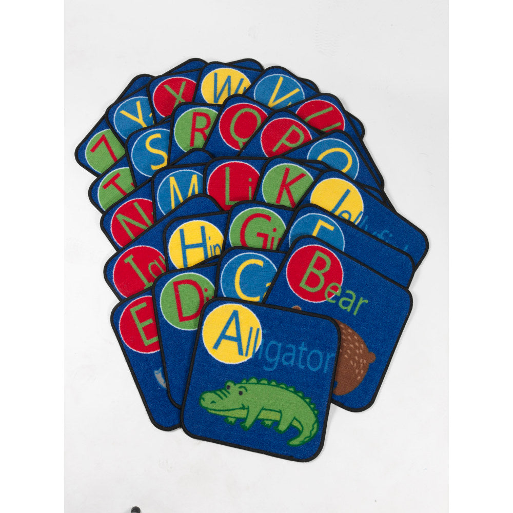 Flagship Carpets Alphabet Animals Seating Squares, 16in x 16in, Multicolor, Set Of 26