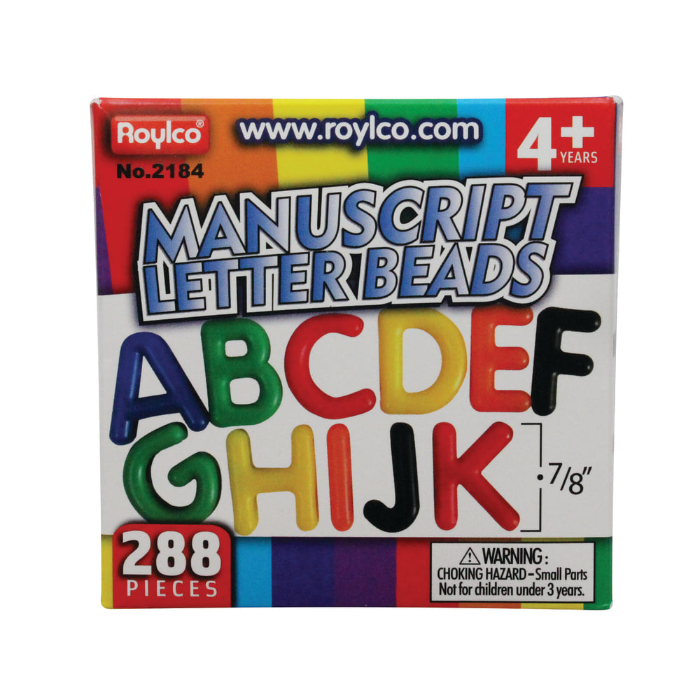 Roylco Uppercase Manuscript Letter Beads, Assorted Colors, Box Of 288