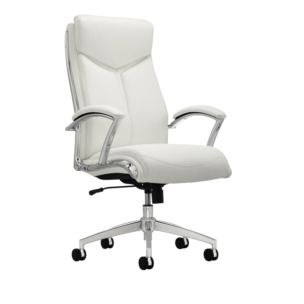 Realspace Modern Comfort Verismo Bonded Leather High-Back Executive Chair, White/Chrome