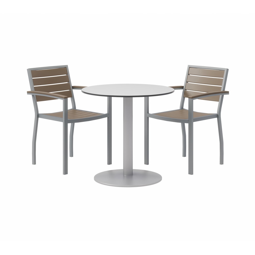 KFI Studios Eveleen 3-Piece Outdoor Patio Set, 33-13/16inH x 36inW x 36inD, Gray/Silver Table, White/Gray Chairs