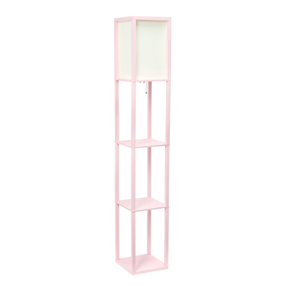 Simple Designs Floor Lamp With Etagere Organizer, 62-3/4inH, White Shade/Pink Base