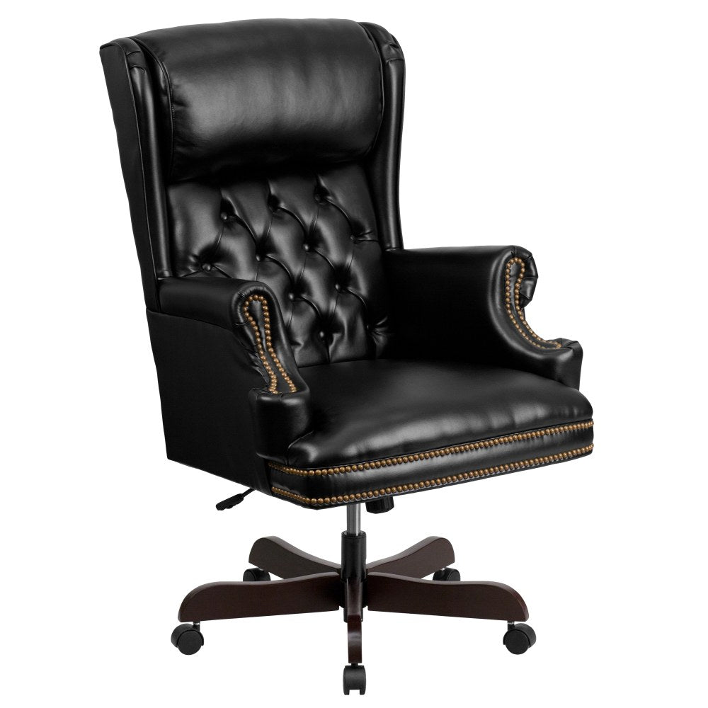 Flash Furniture Traditional Tufted Ergonomic LeatherSoft Faux Leather High-Back Swivel Chair, Black/Brown