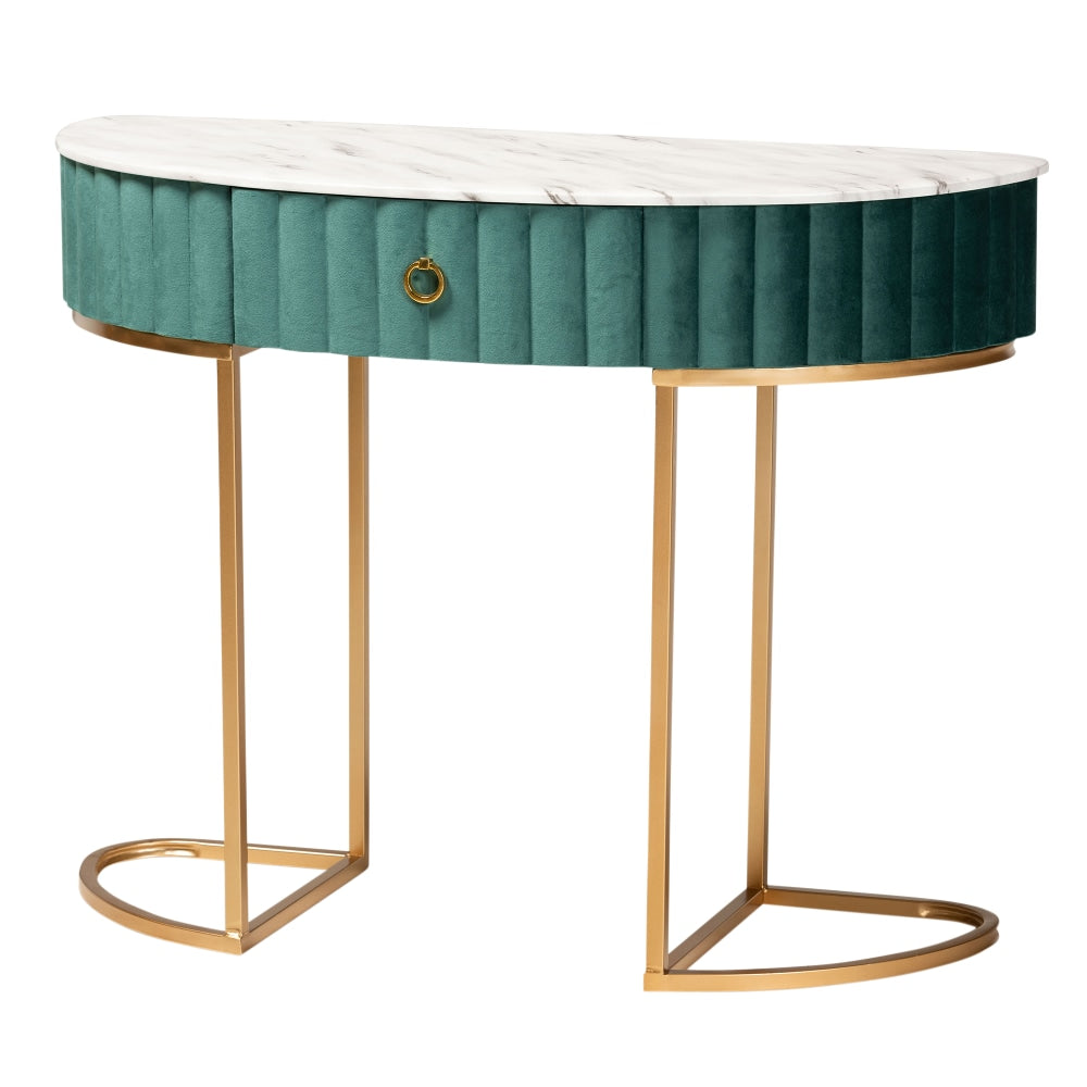 Baxton Studio Luxe Glam 1-Drawer Console Table, 29-15/16inH x 39-7/16inW x 15-3/4inD, Green/Gold
