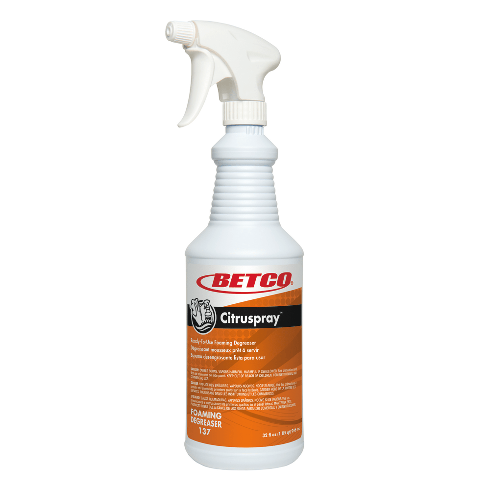 Betco CitruSpray RTU Foaming Degreaser, Citrus Orange Scent, 32 Oz Bottle, Case Of 12