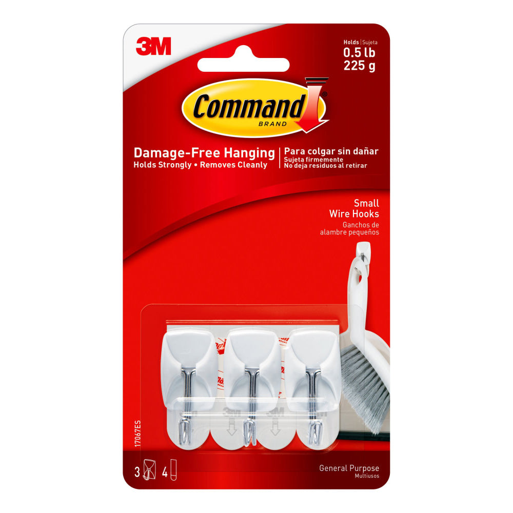 Command Small Wire Toggle Hooks, 3 Command Hooks, 4 Command Strips, Damage Free Organizing of Dorm Rooms, White