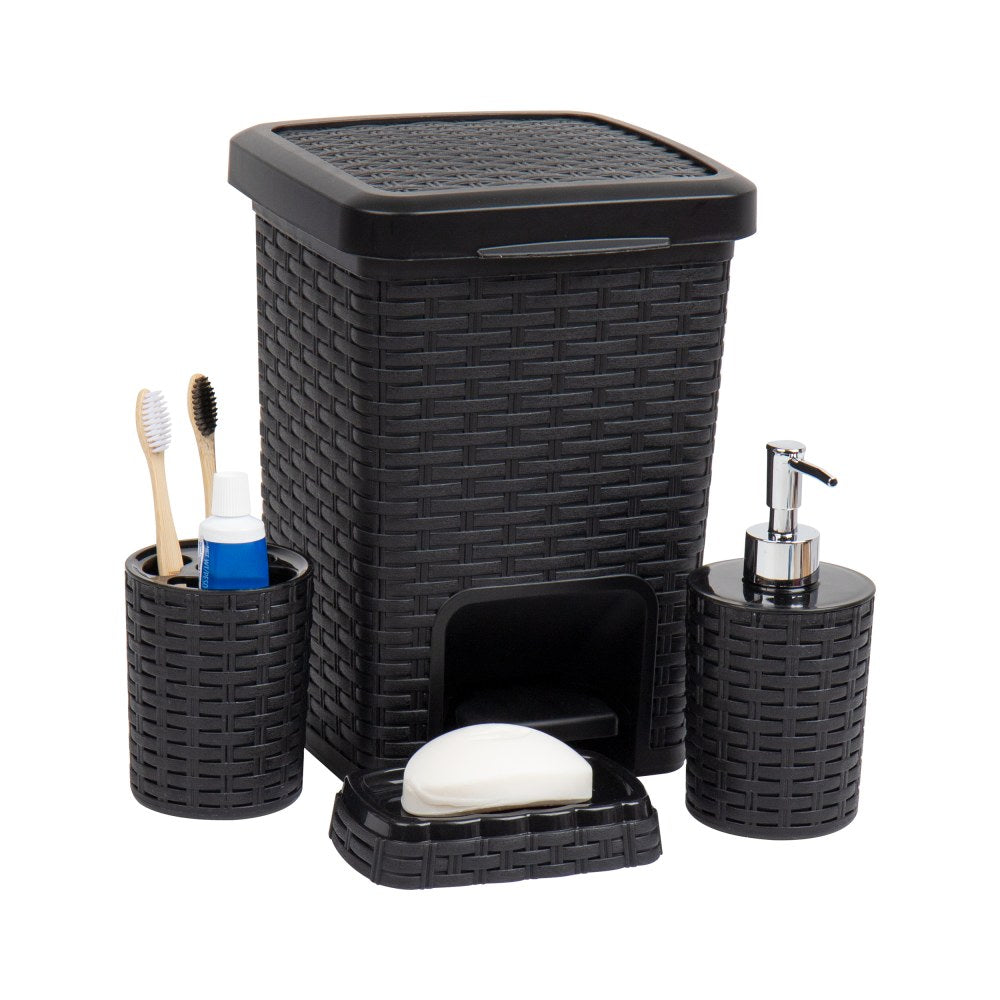 Mind Reader Basket Collection 4-Piece Bathroom Set, Black