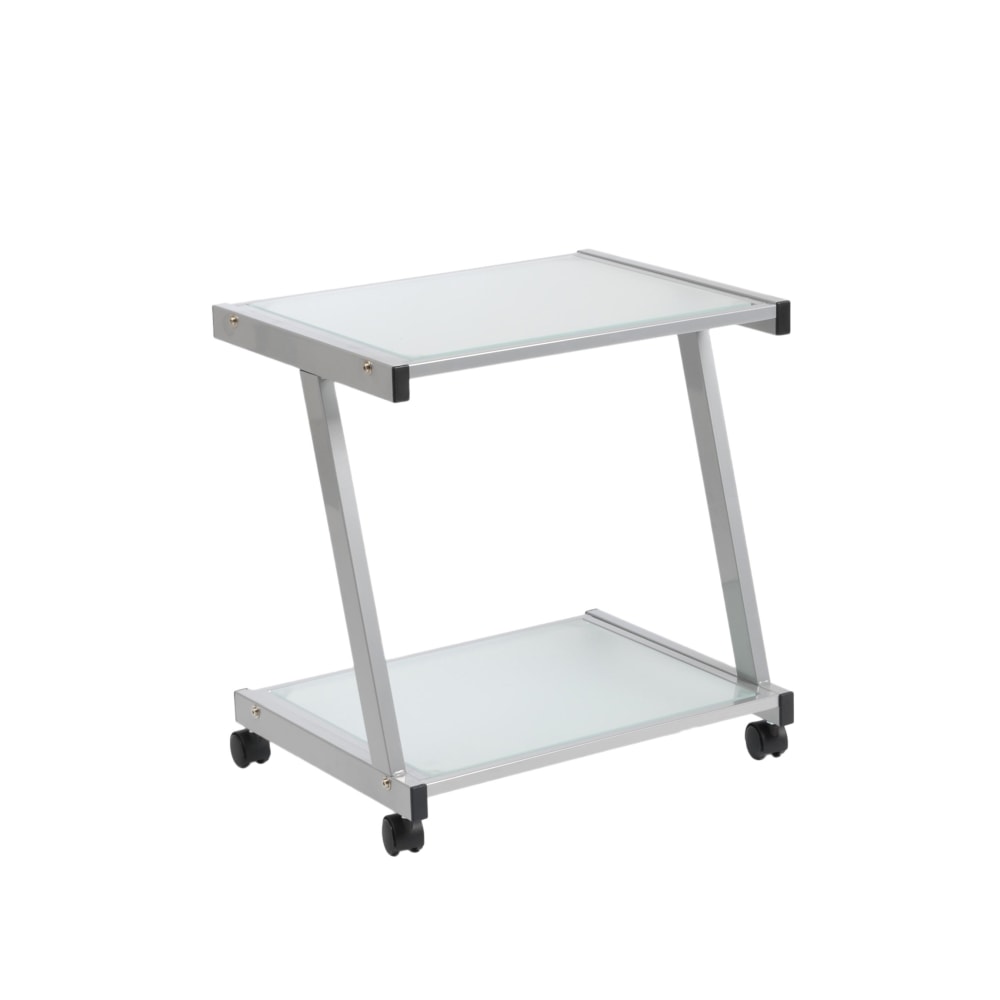Eurostyle L-Series Glass Printer Cart, 22inH x 21inW x 16inD, Silver