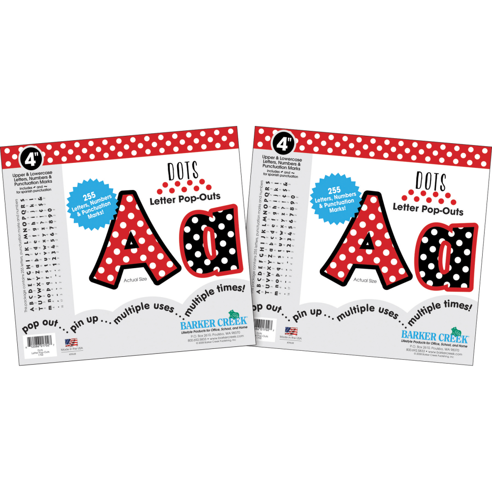 Barker Creek Letter Pop-Outs, 4in, Dots, Pack Of 510