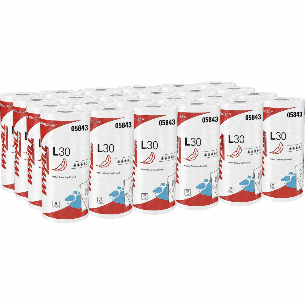 Wypall GeneralClean L30 Heavy Cleaning Towels - 11in x 10.40in - 70 Sheets/Roll - White - 24 / Carton