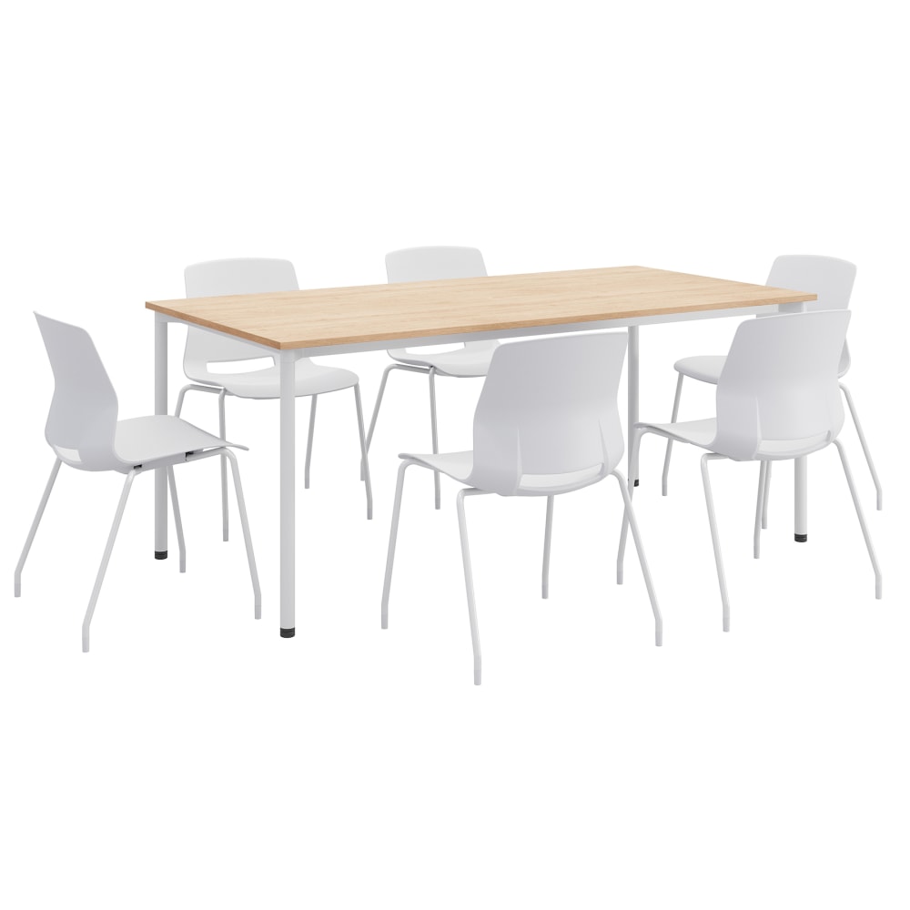 KFI Studios Dailey Table Set With 6 Poly Chairs, Natural Table/White Chairs