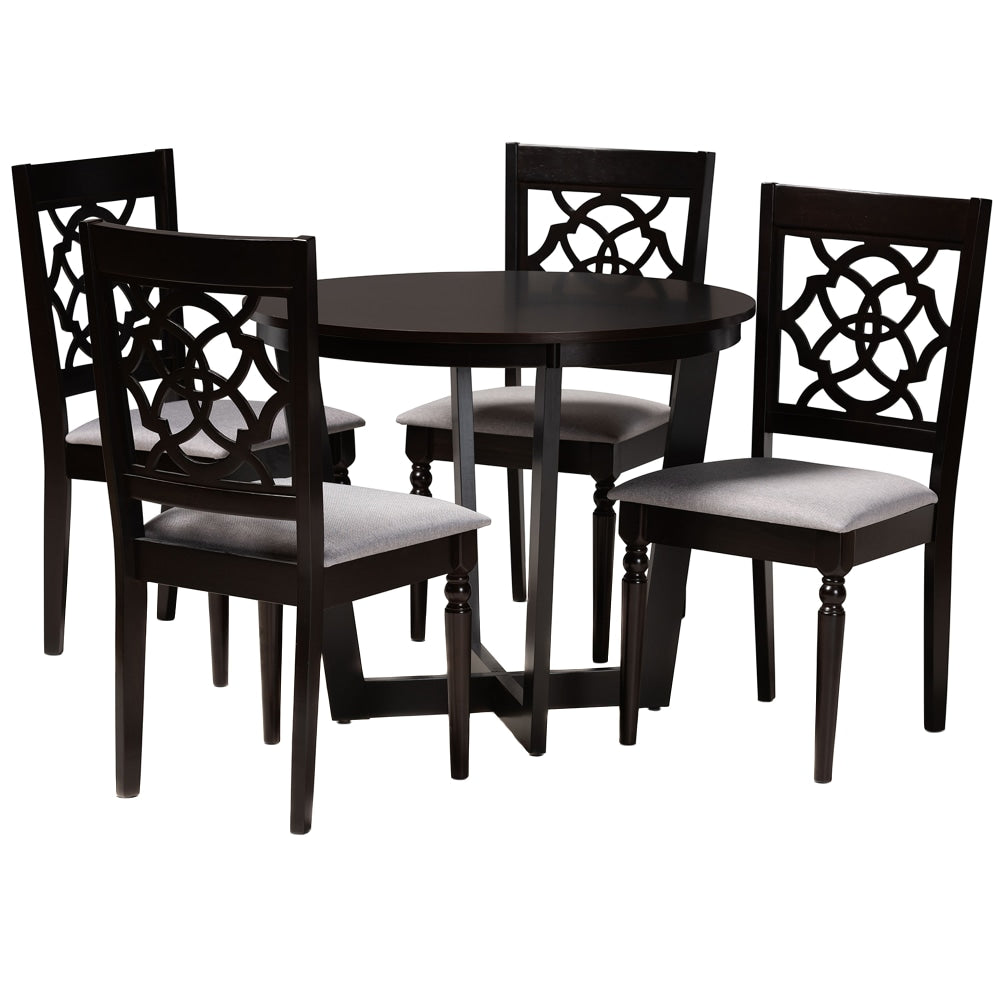 Baxton Studio Valerie Dining Set, 29-15/16inH x 35-7/16inW x 35-7/16inD, Gray/Dark Brown