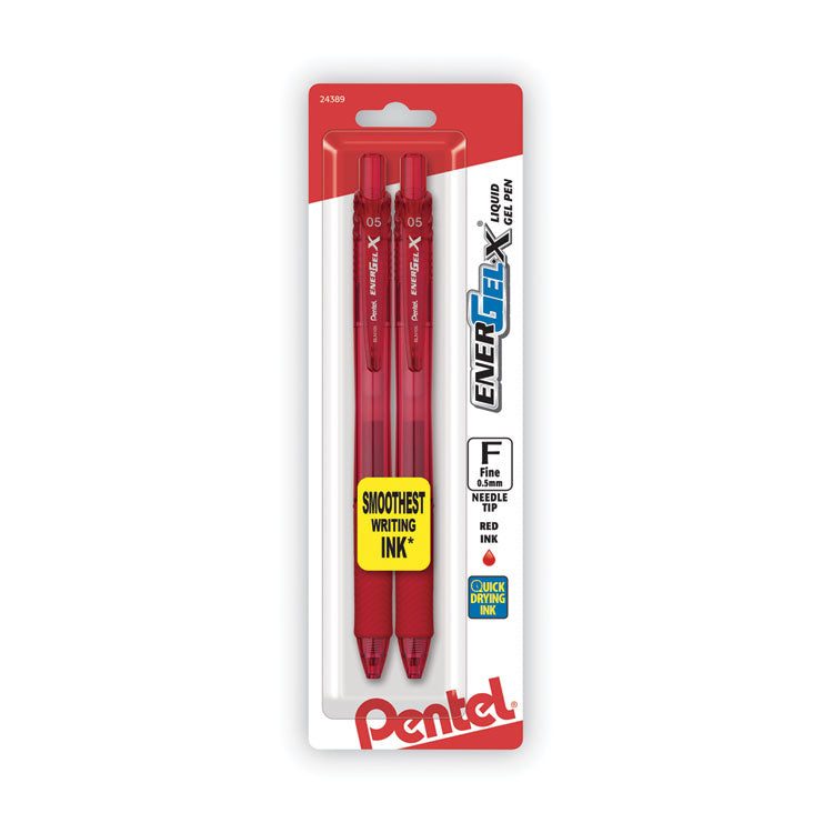 EnerGel-X Gel Pen, Retractable, Fine 0.5 mm, Red Ink, Translucent Red/Red Barrel, Dozen