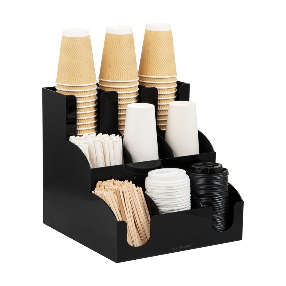 Mind Reader 9-Compartment Acrylic Cup and Condiment Countertop Organizer, 11-3/4inH x 12 -1/4inW x 12-1/4inD, Black