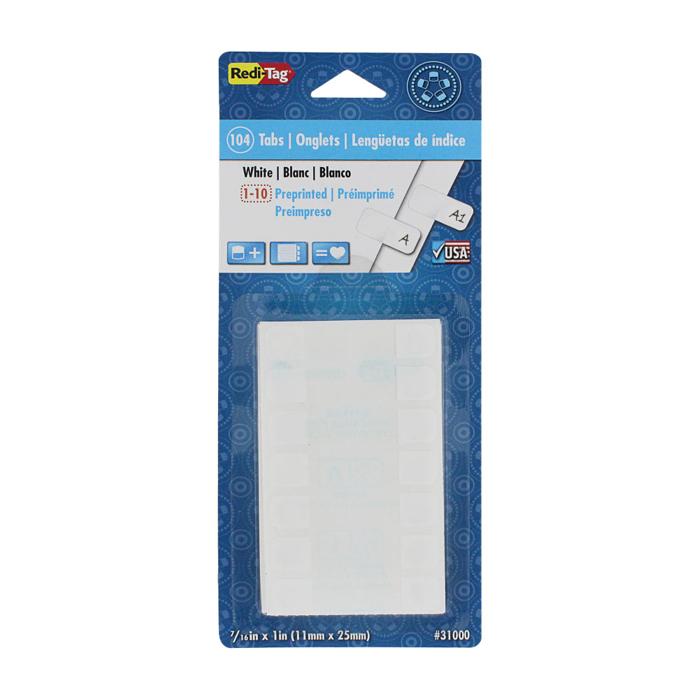 Redi-Tag Permanent Index Tabs, Blank, White, Pack Of 104 Tabs