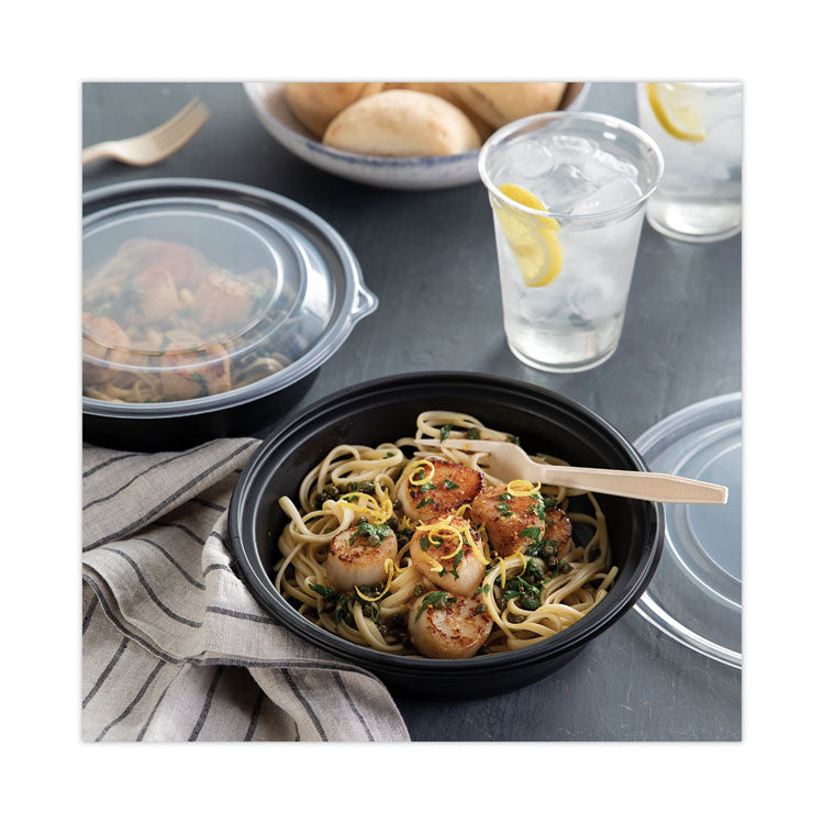 EarthChoice MealMaster Container with Lid, 32 oz, 8" Diameter x 2.12" h, Black/Clear, Plastic, 250/Carton