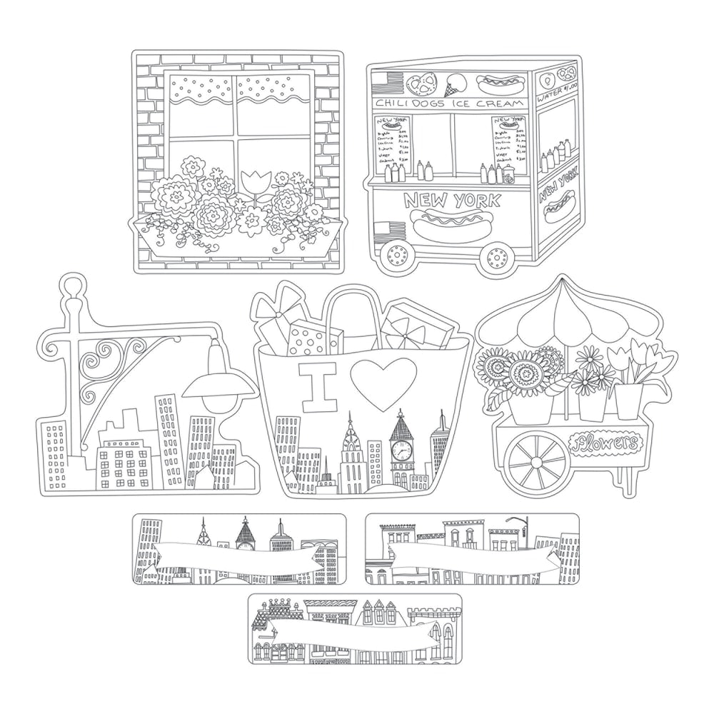 Barker CreekAccents, Double-Sided, Color Me! Cityscapes, Pack Of 36