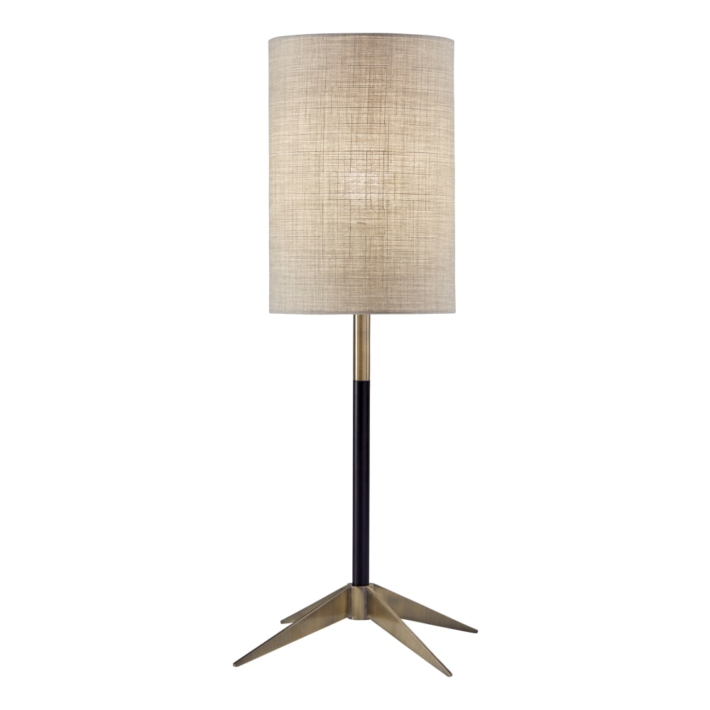 Adesso Davis Table Lamp, 26-3/4inH, Natural Shade/Matte-Black And Antique-Brass Base