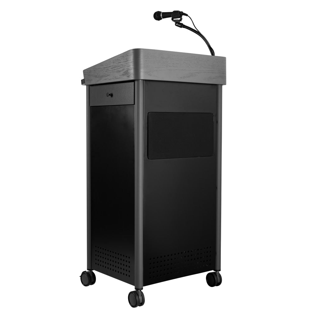 National Public Seating Oklahoma Sound Greystone Lectern With Sound, 45-1/2inH x 23-1/2inW x 19-1/4inD, Charcoal