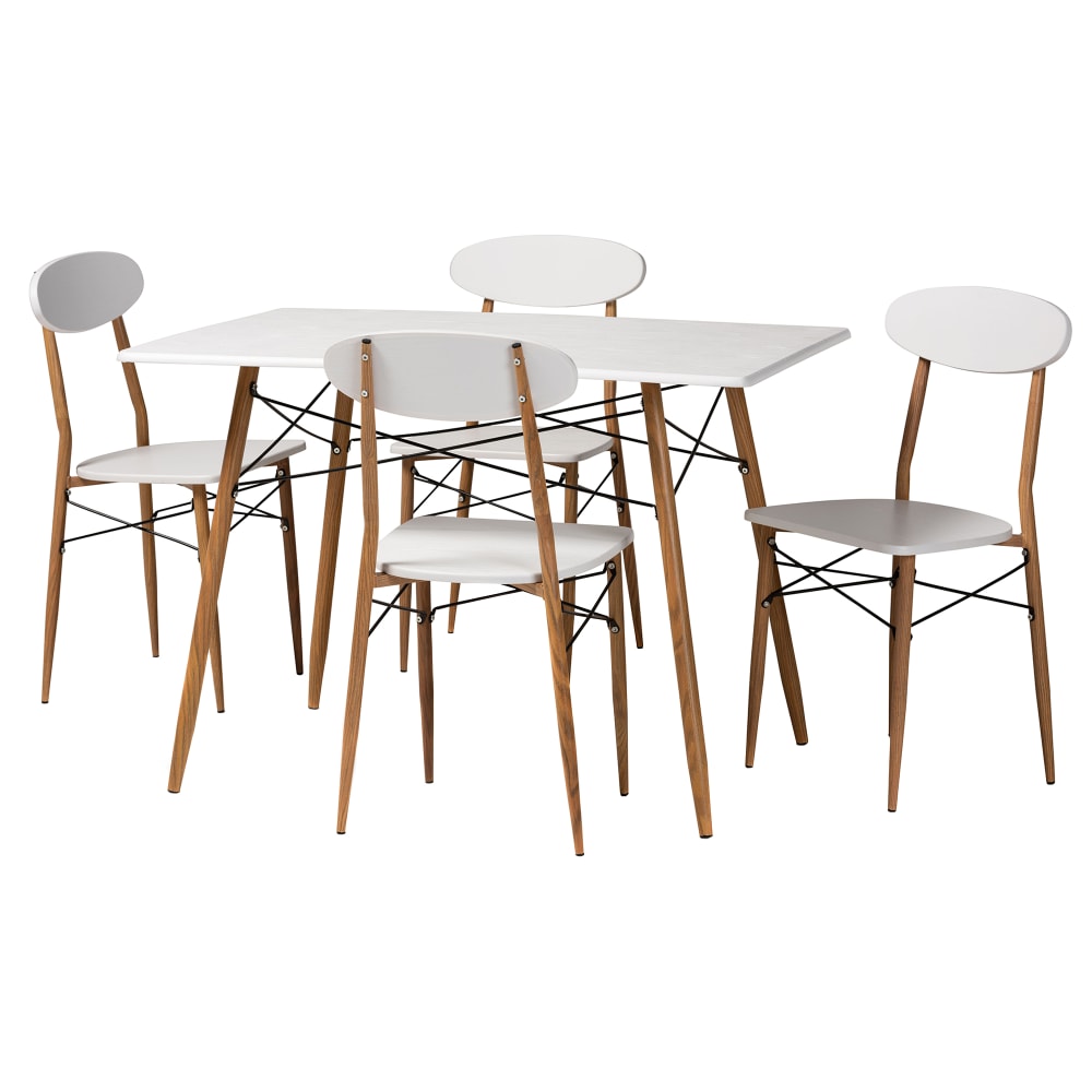 Baxton Studio Wayne Dining Set, 30inH x 43inW x 27inD, White/Ash Walnut
