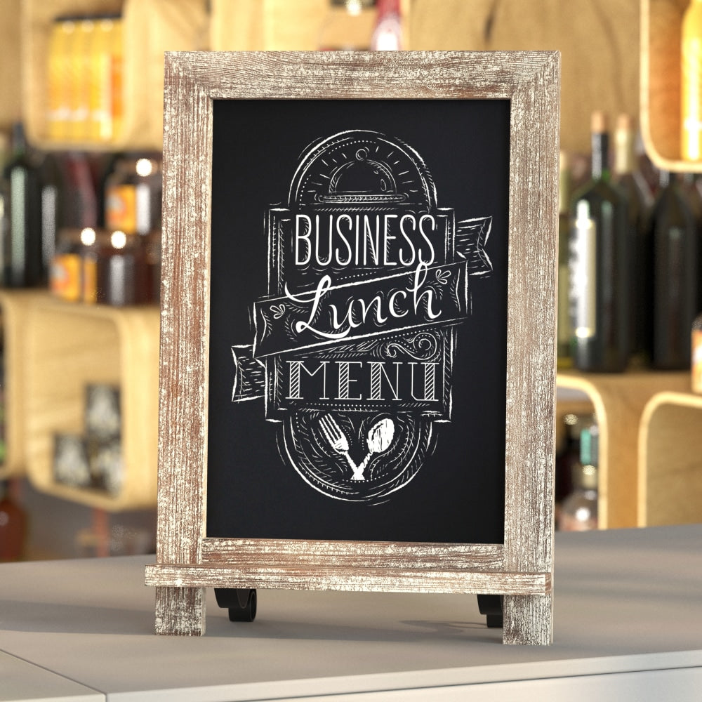 Flash Furniture Canterbury Tabletop Magnetic Chalkboard Signs With Scrolled Legs, Porcelain Steel, 14inH x 9-1/2inW x 1-7/8inD, Weathered Brown Frame, Pack Of 10 Signs