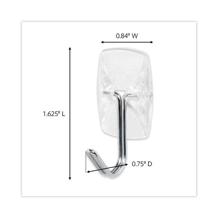 Small Wire Hooks, Small, Plastic/Metal, Clear, 0.5 lb Capacity, Clear, 15 Hooks and 20 Strips/Pack