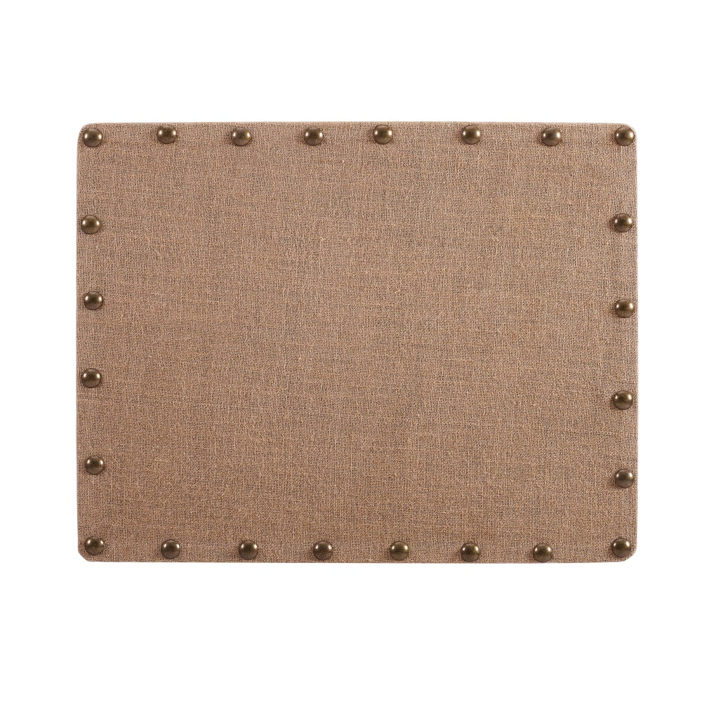 Linon Burke Burlap Nailhead Home Office Corkboard, 22in x 28in, Brown/Antique Bronze