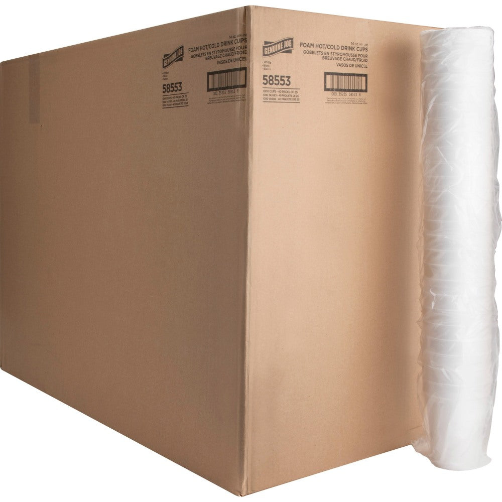 Genuine Joe Hot/Cold Foam Cups, 14 Oz., Carton Of 1000