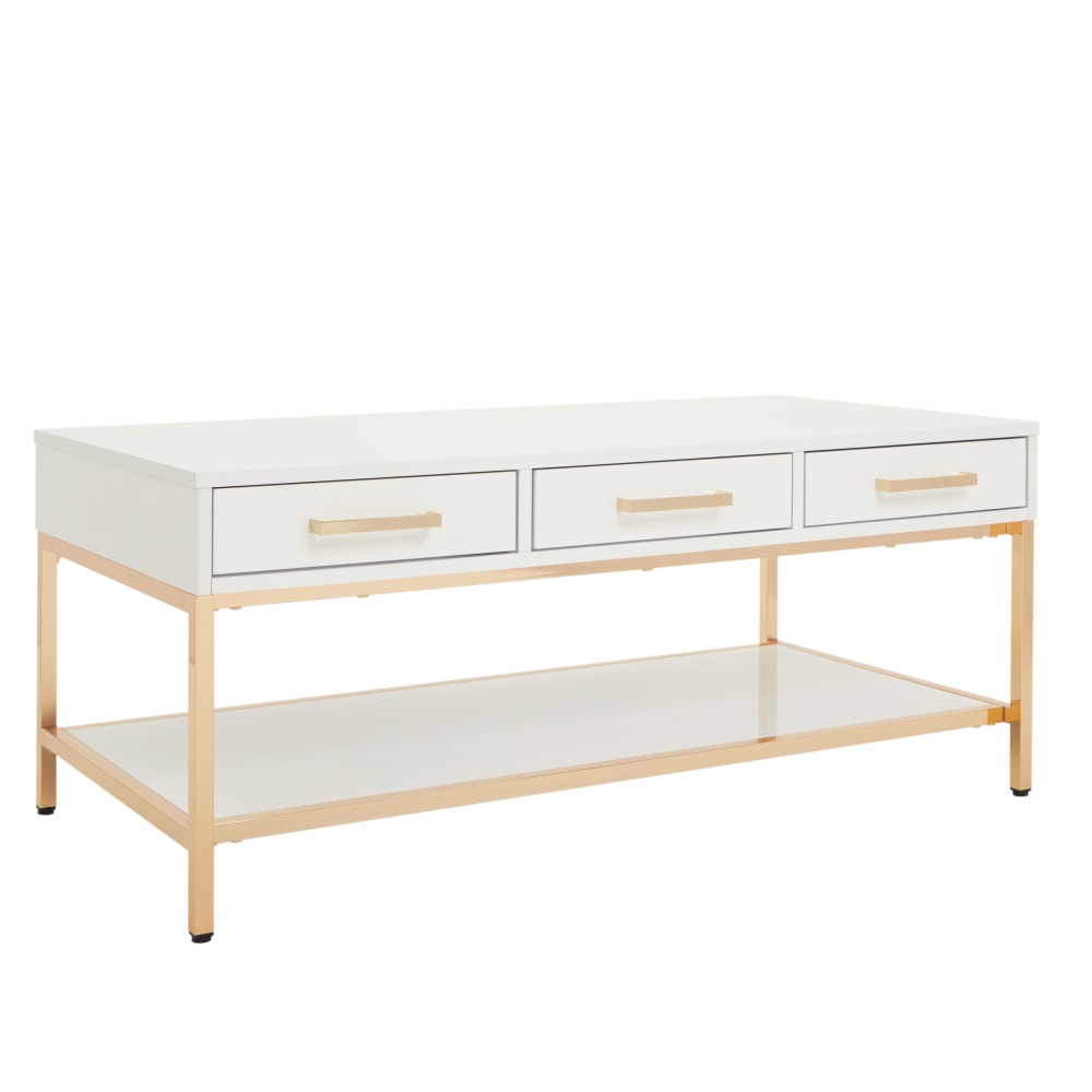 Office Star Alios Cocktail Table, 18-1/8inH x 43-3/8inW x 23inD, White Gloss/Gold Chrome