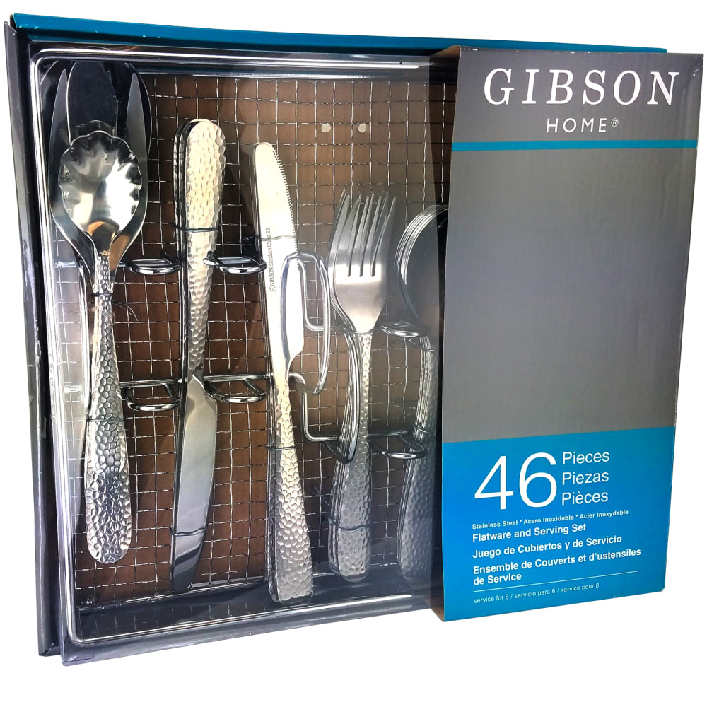 Gibson Home Hammered 46-Piece Flatware Set, Silver