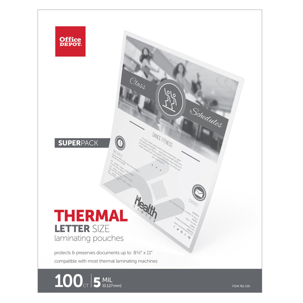 Office Depot Brand Laminating Pouches, Letter Size, 5 mil, 9in x 11-1/2in, Clear, Pack Of 100