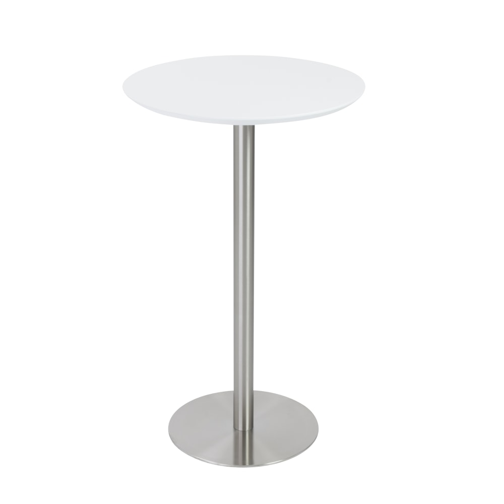 Eurostyle Cookie-B Bar Table, 41-1/3inH x 25-3/5inW x 25-3/5inD, Brushed Steel/Matte White
