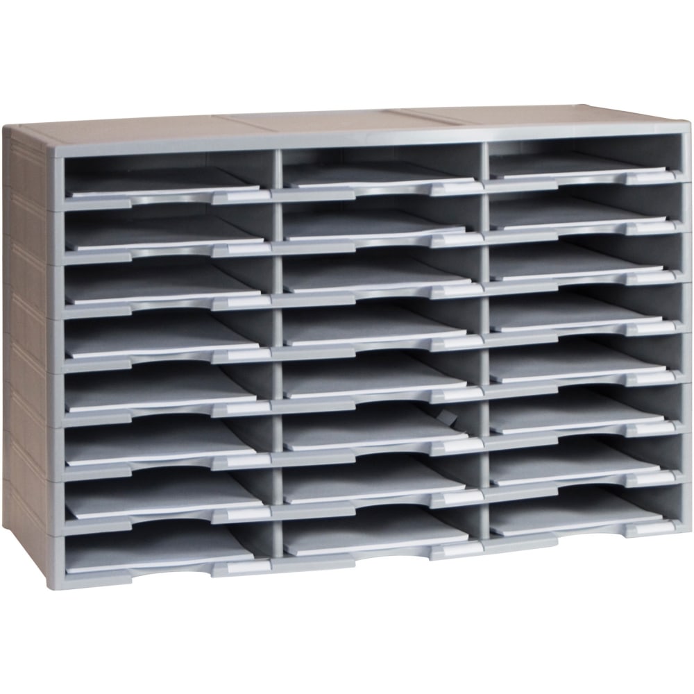 Storex Stackable Literature Sorter - 12000 x Sheet - 24 Compartment(s) - 9.50in x 12in - 20.5in Height x 14.1in Width31.4in Length - Gray - Plastic, Polystyrene - 1 Each