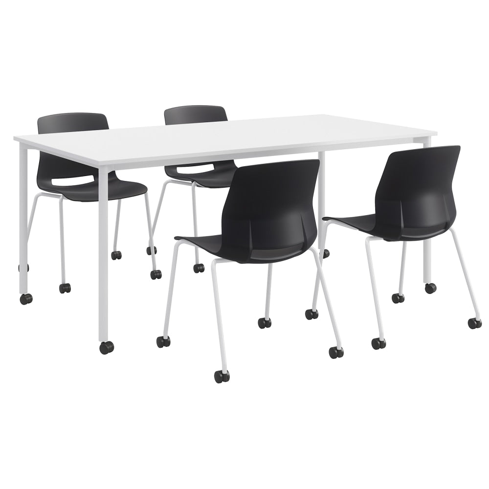 KFI Studios Dailey Table And 4 Chairs, With Caster, White Table, Black/White Chairs