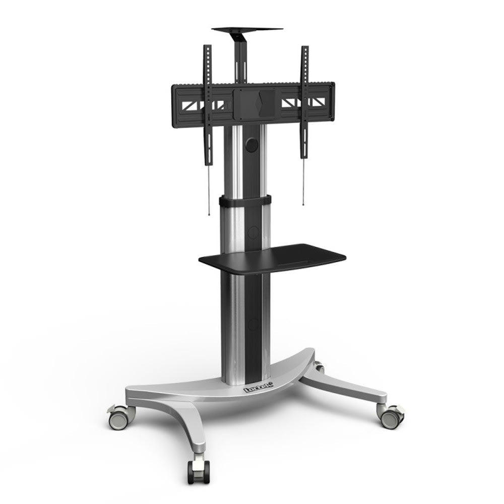 Loctek P2 2-Shelf Height-Adjustable Aluminum TV Cart, 59inH x 32-1/2inW x 13inD, Silver