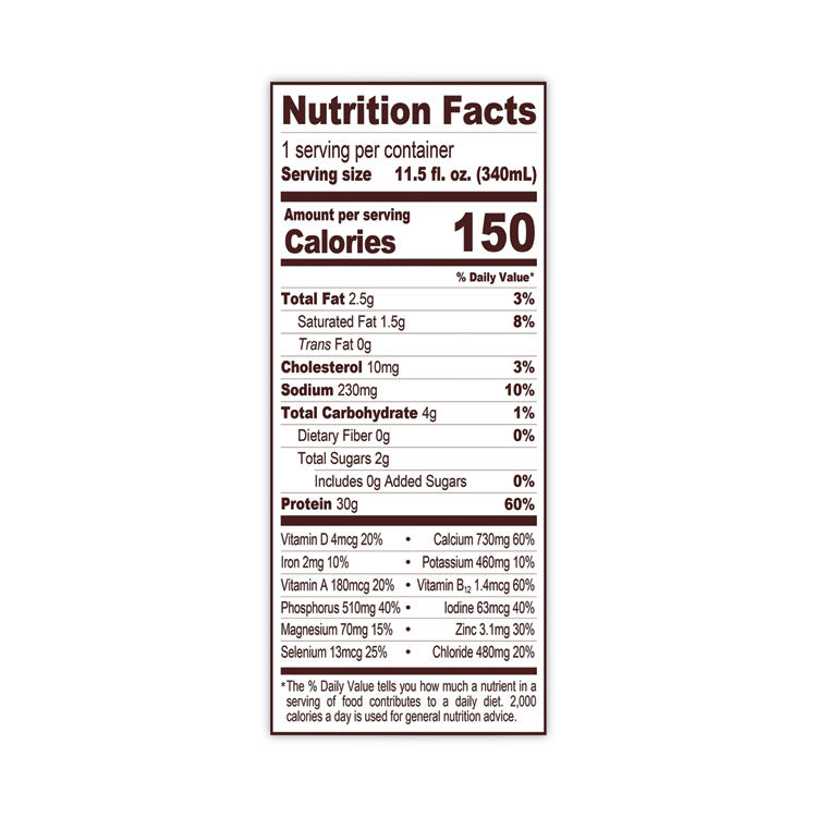 High Protein Chocolate Nutrition Shake, 11.5 oz Bottle, 12/Carton