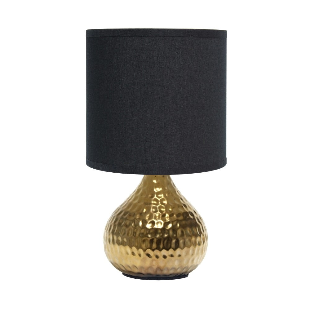 Simple Designs Hammered Drip Mini Table Lamp, 9-1/4inH, Black Shade/Gold Base