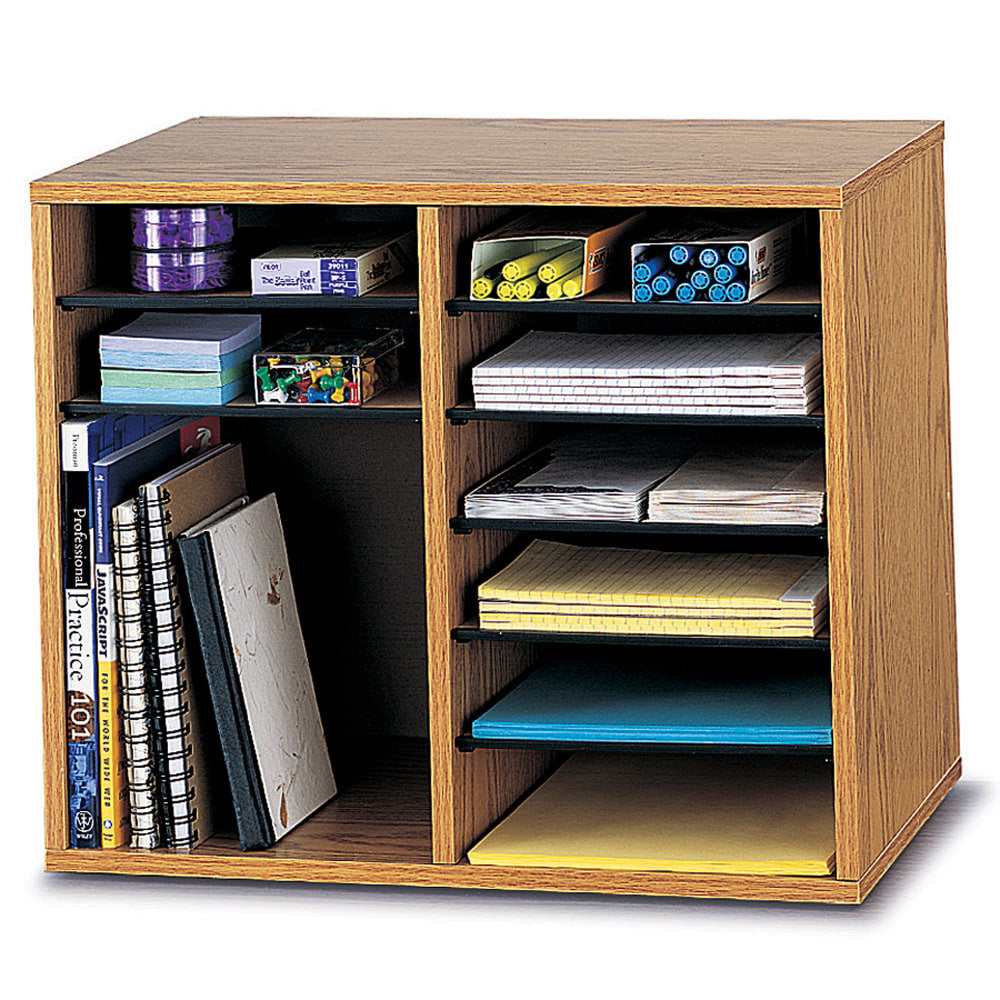 Safco Wood Adjustable Organizer, 16 1/8inH x 19 5/8inW x 11 7/8inD, Medium Oak