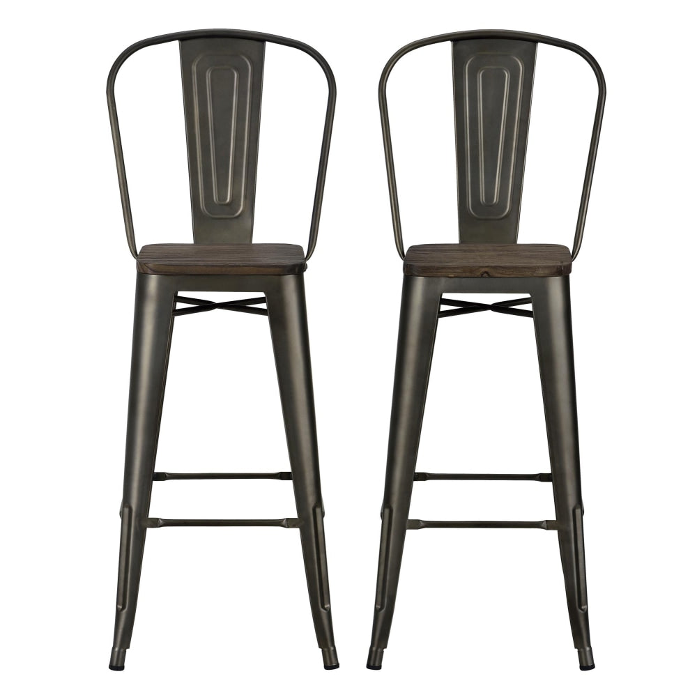DHP Luxor Metal Bar Stools, Brown, Set Of 2