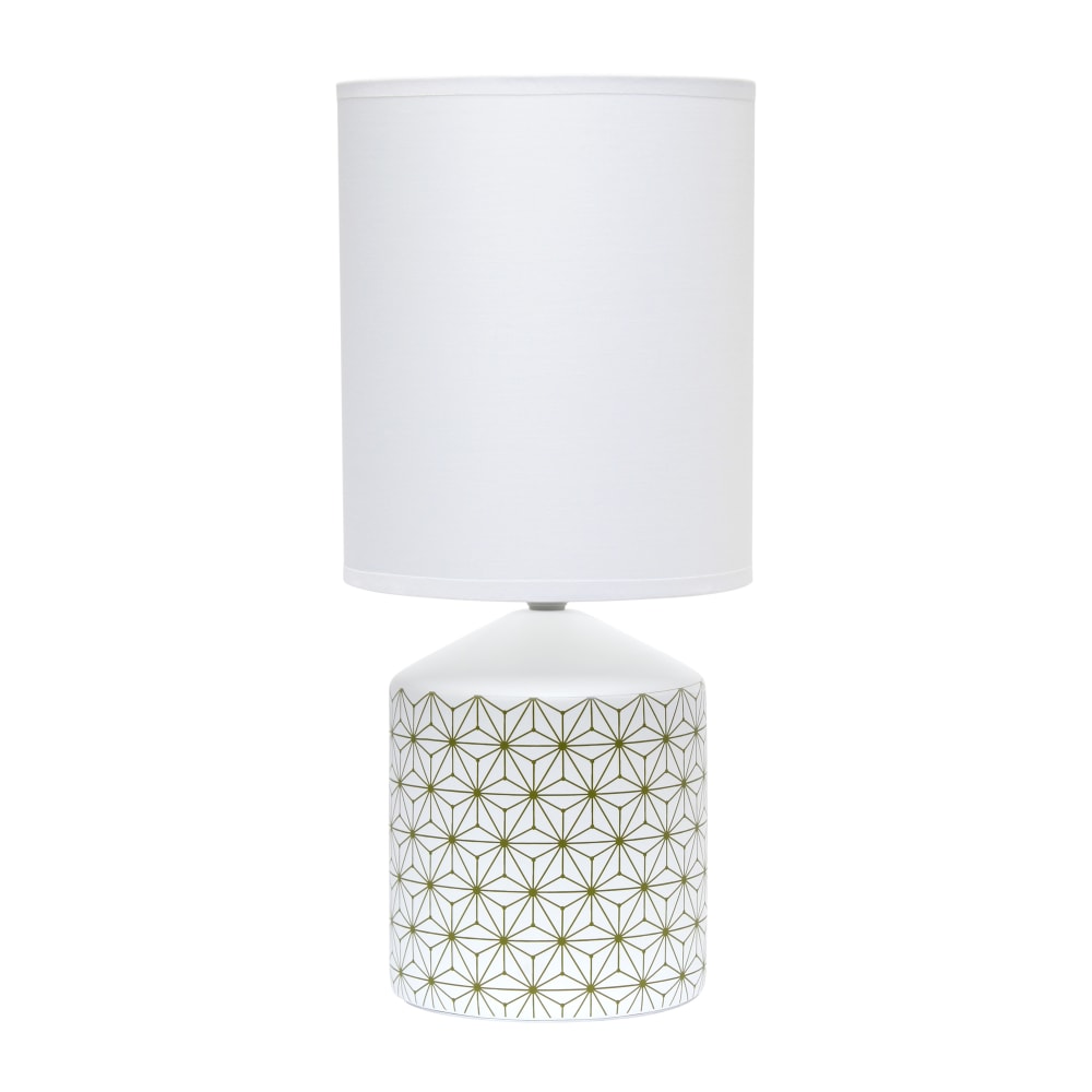 Simple Designs Fresh Prints Table Lamp, 18-1/2inH, White Shade/White With Gold Square Pattern Base