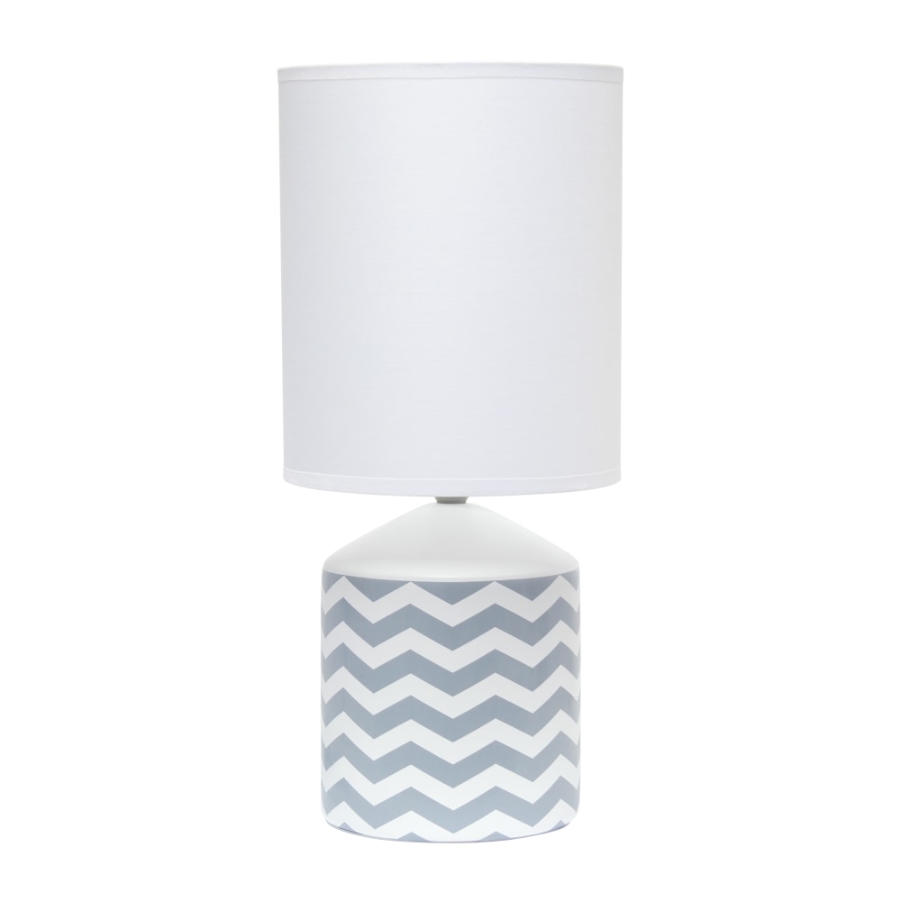 Simple Designs Fresh Prints Table Lamp, 18-1/2inH, White Shade/White With Gray Wave Pattern Base