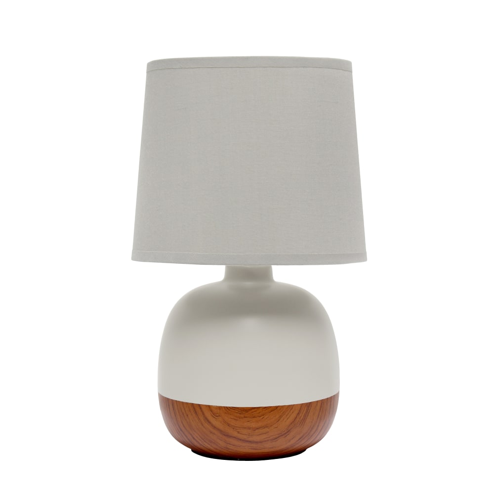 Simple Designs Petite Mid-Century Table Lamp, 12inH, Gray Shade/Dark Wood/Light Gray Base