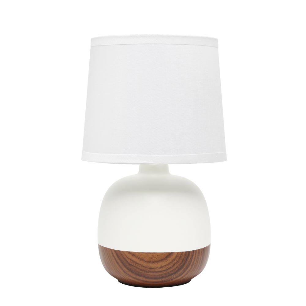 Simple Designs Petite Mid-Century Table Lamp, 12inH, White Shade/Dark Wood/Off-White Base