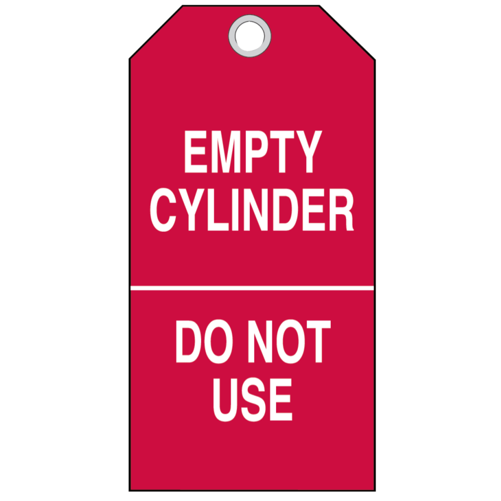 Brady Cylinder Status Tags, Cylinder Empty/In Use/Full, Vinyl, 6 1/2inH x 6inW, White/Red, Pack Of 10