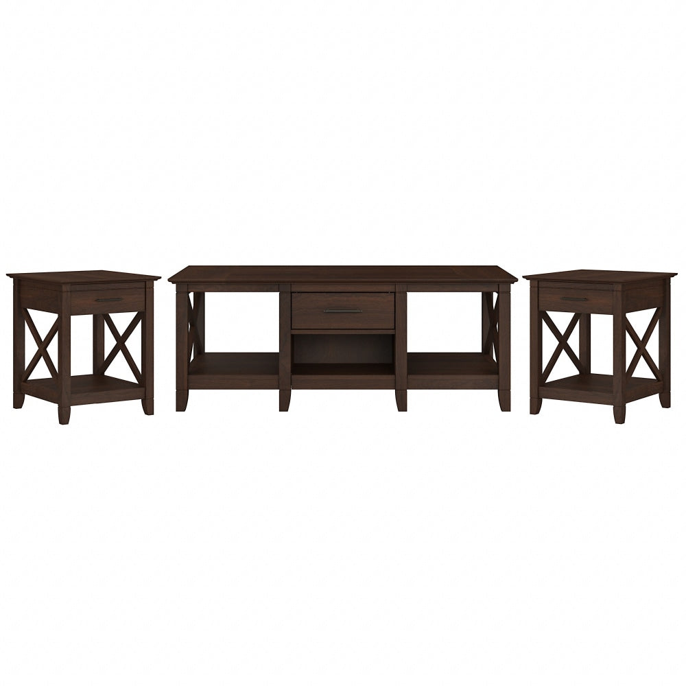 Bush Furniture Key West Coffee Table With Set Of 2 End Tables, Bing Cherry, Standard Delivery