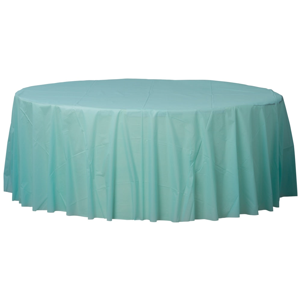 Amscan 77017 Solid Round Plastic Table Covers, 84in, Robins Egg Blue, Pack Of 6 Covers
