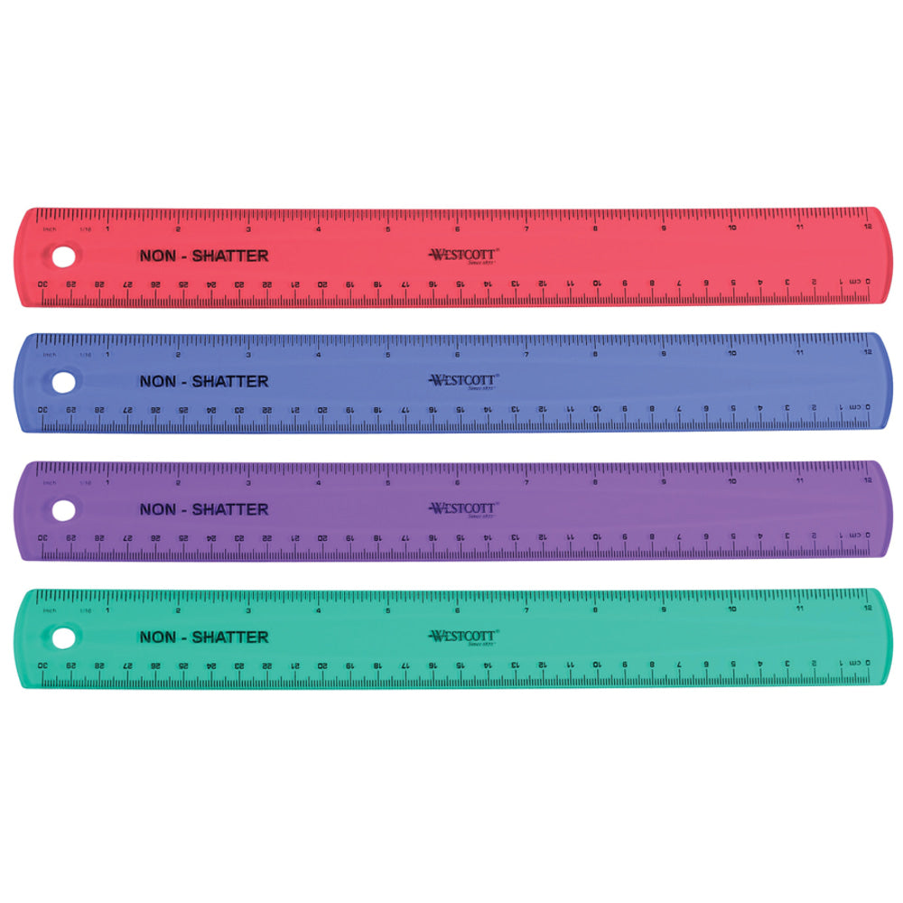 Westcott Shatterproof Ruler, 12in, Assorted Colors