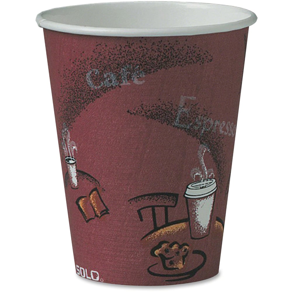 Solo Cup 8 oz Bistro Design Disposable Paper Cups - 50 / Pack - 20 / Carton - Maroon - Paper - Beverage, Hot Drink, Cold Drink, Coffee, Tea, Cocoa
