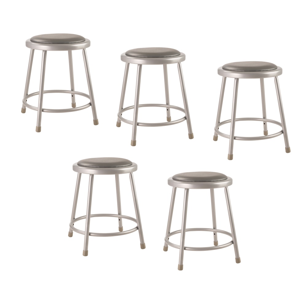 National Public Seating Vinyl-Padded Stools, 18inH, Gray, Set Of 5